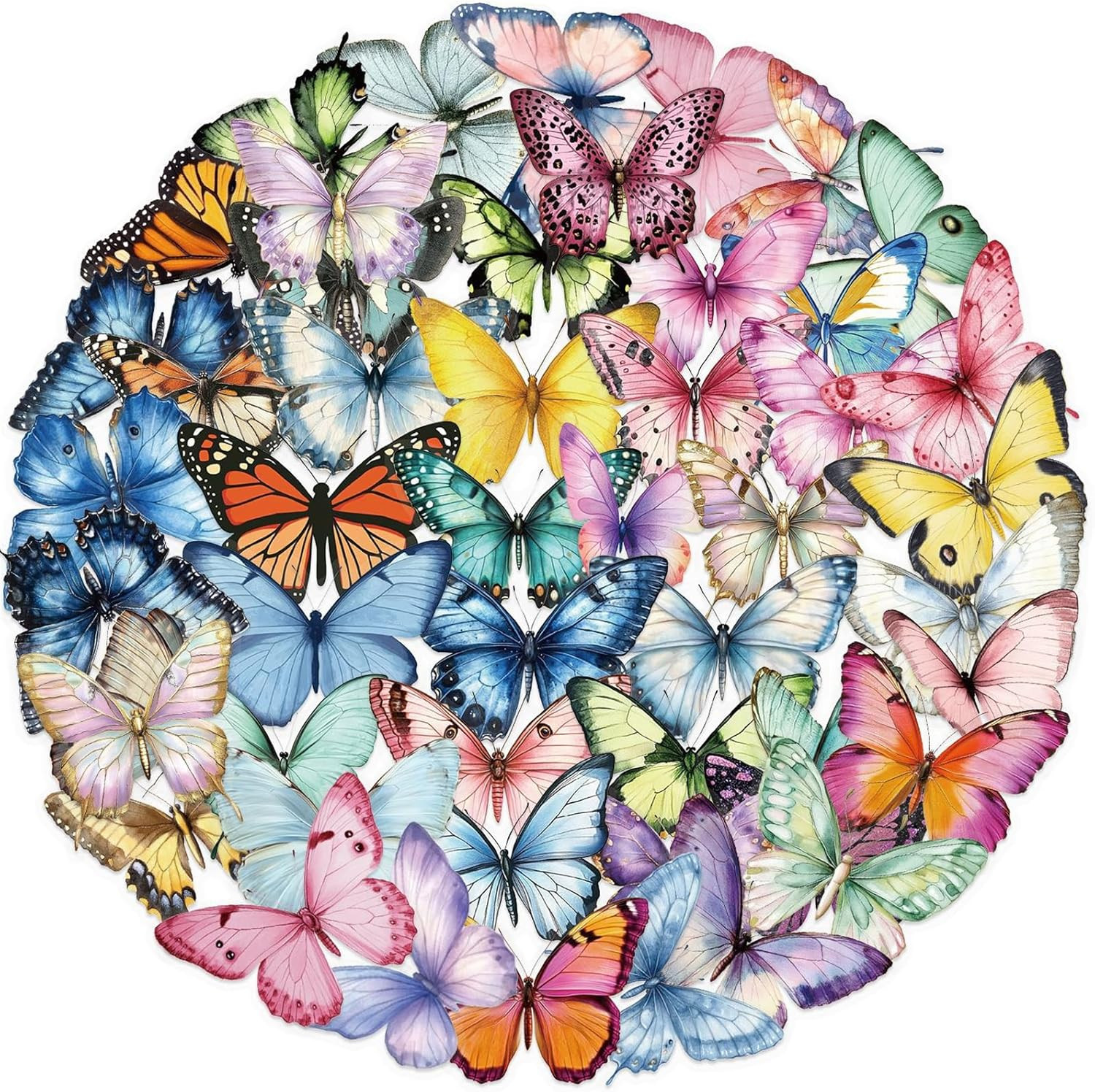 50PCS Butterfly Stickers PET Transparent Stickers Nature Decals Waterproof Decor