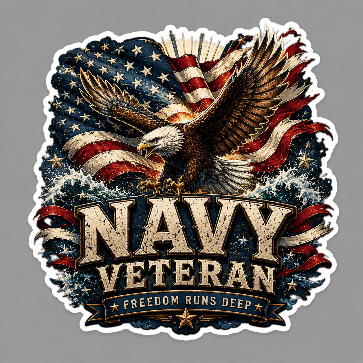 Navy Veteran Sticker Vinyl Decal Freedom Runs Deep Eagle Flag Patriotic Gift