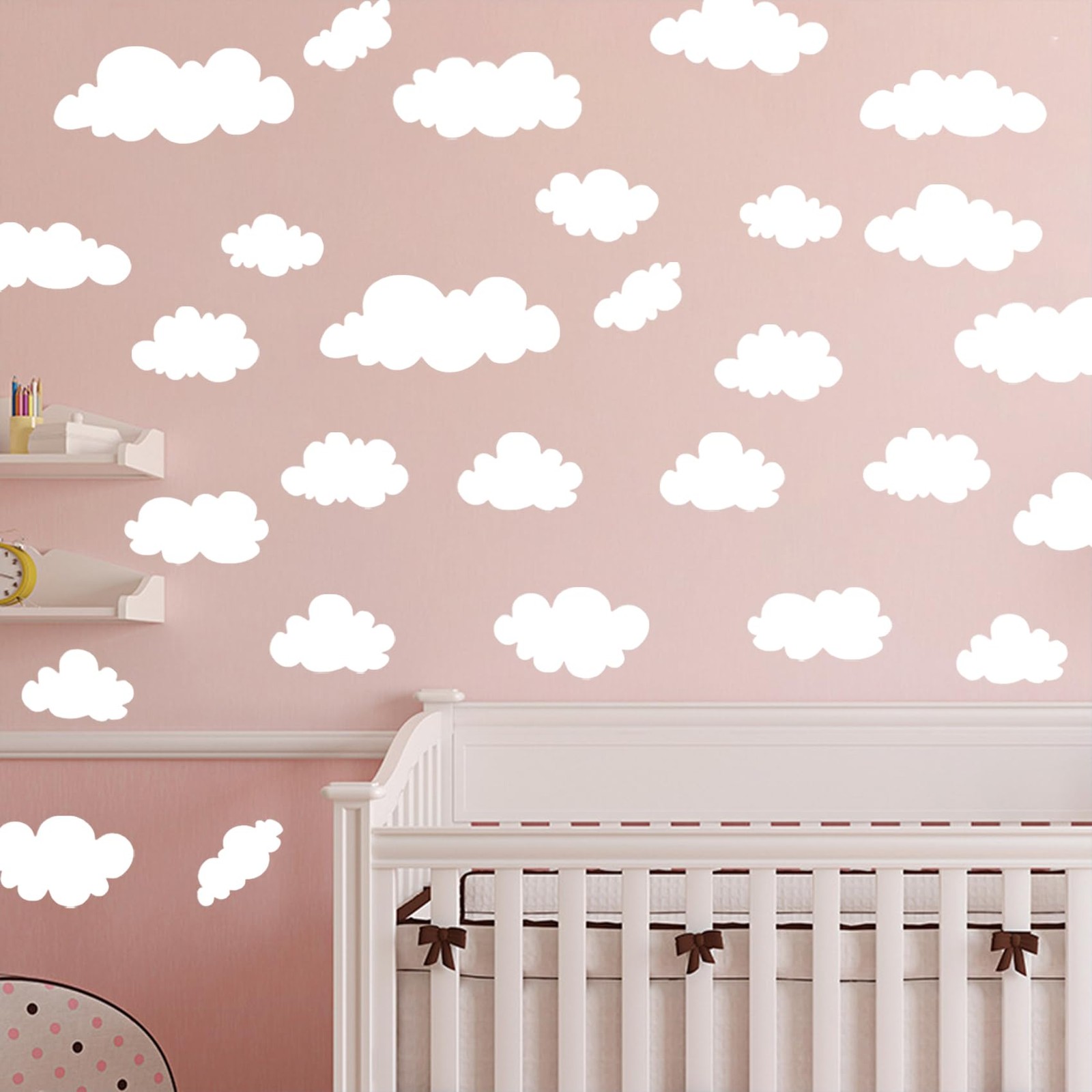 34 Pcs White Clouds Wall Ceiling Decals for Baby Nursery Bedroom Wall Art Decor