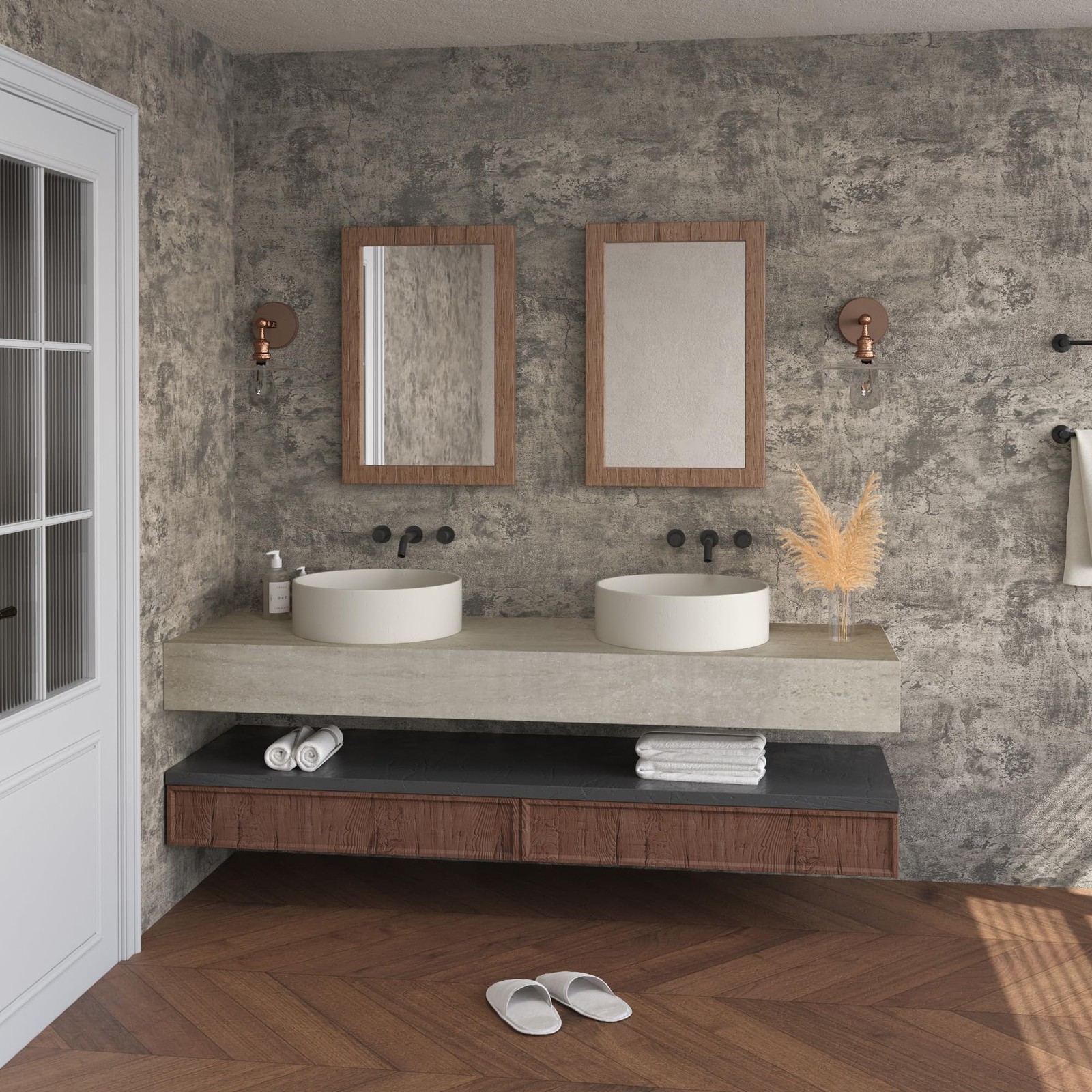 16"×591" Light Brown Grey Concrete Wallpaper Peel and Stick 3D Industrial Cem…