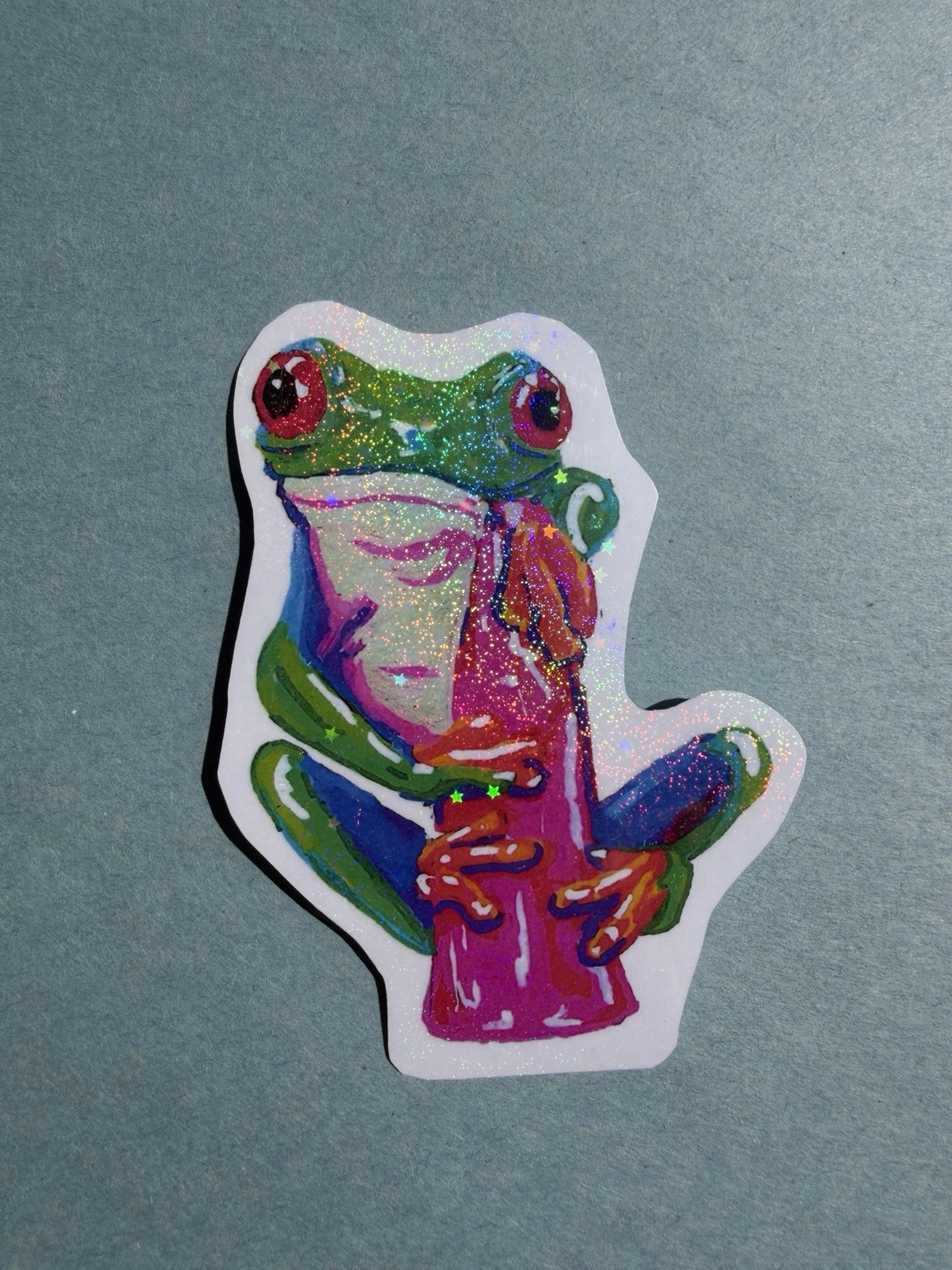 Tree Frog On A Flower: Waterproof Aesthetic Vinyl Sticker
