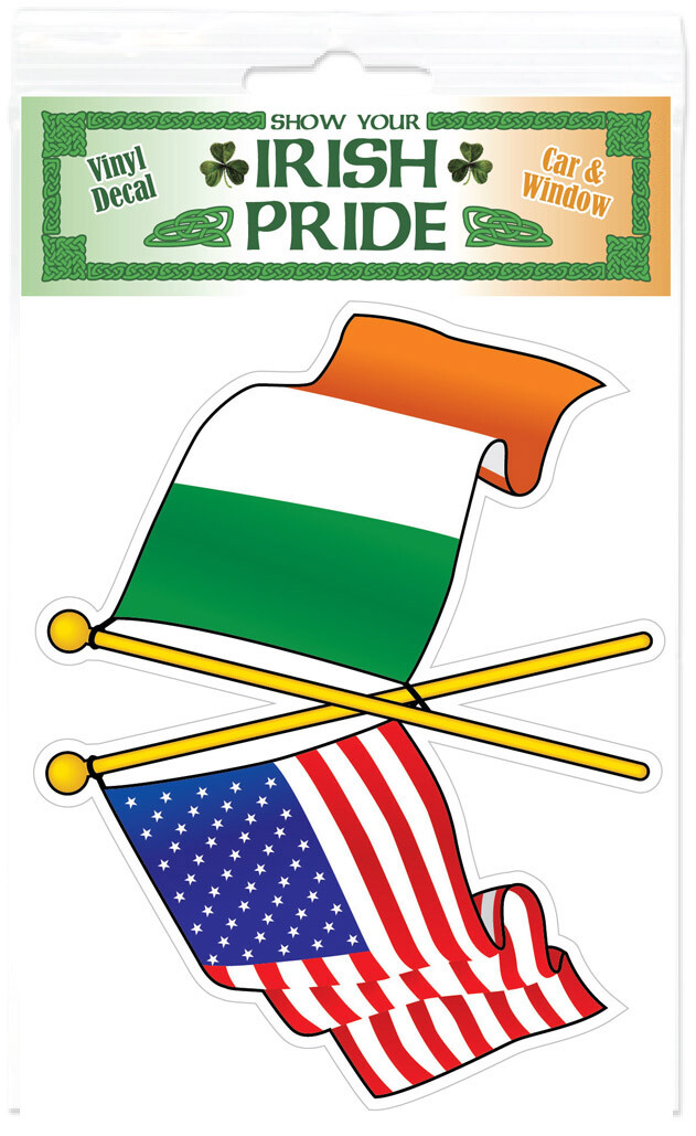 Irish American Cross Flags Together Ireland Irish Decal Sticker