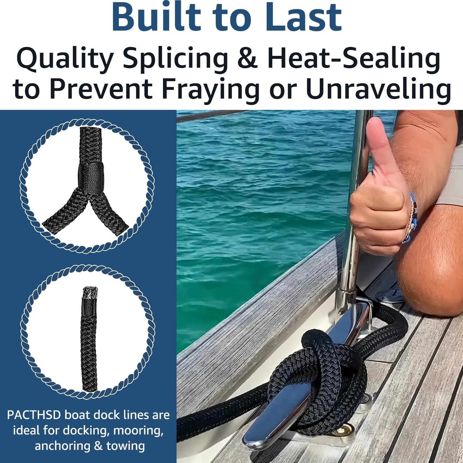 2 Pack 3/8" x 15' Dock Lines – Marine Grade Nylon Boat Rope with 12" Loop for…