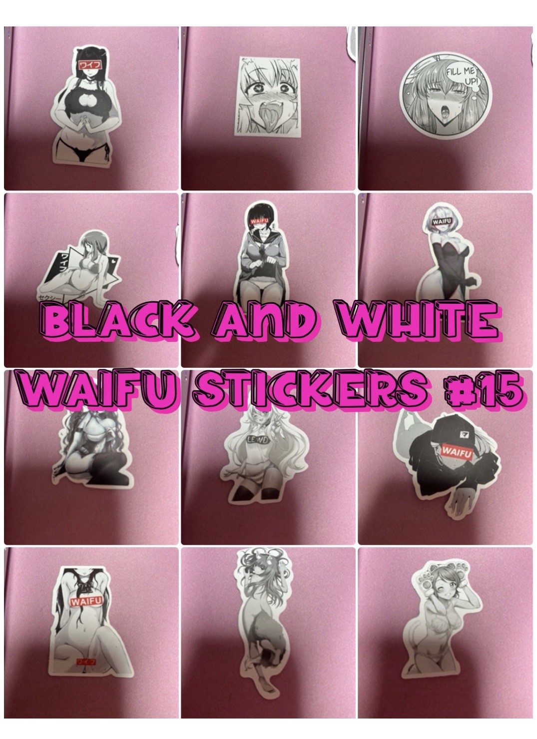 black and white waifu lewd stickers #15