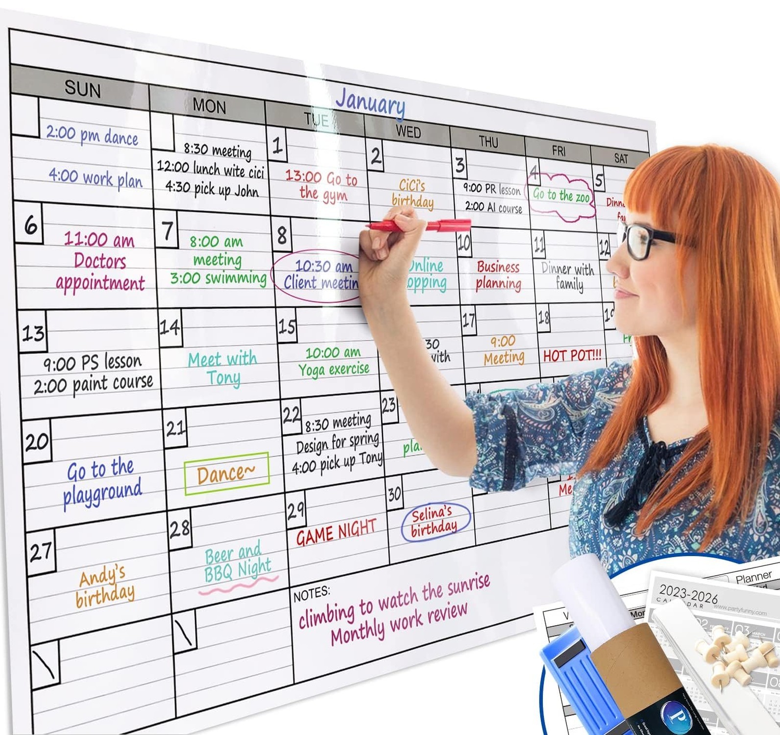 Dry Erase Monthly Extra Large White board Calendar for Wall, 25" by 38", Jumb…