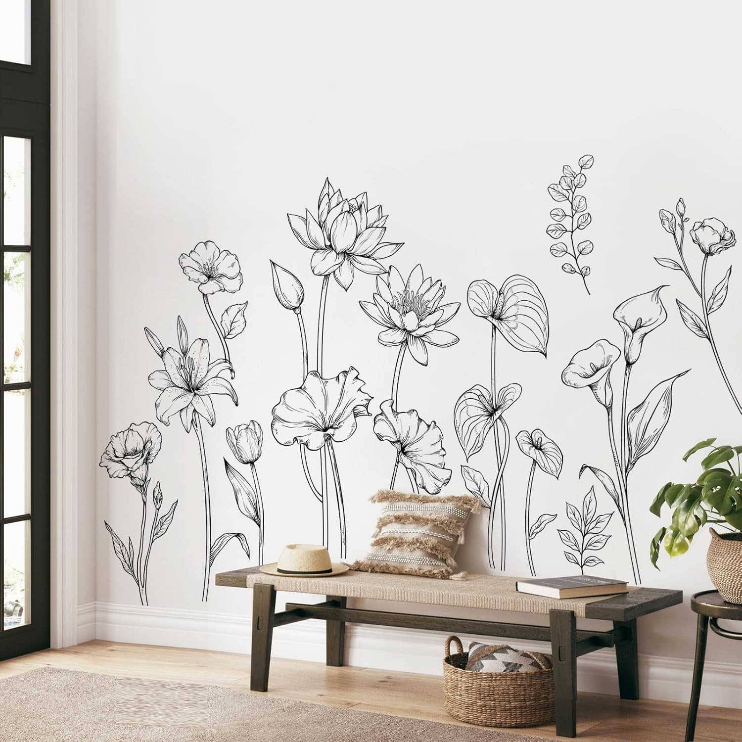 Large Black and White Flower Wall Decals Simple Modern Multi-colored