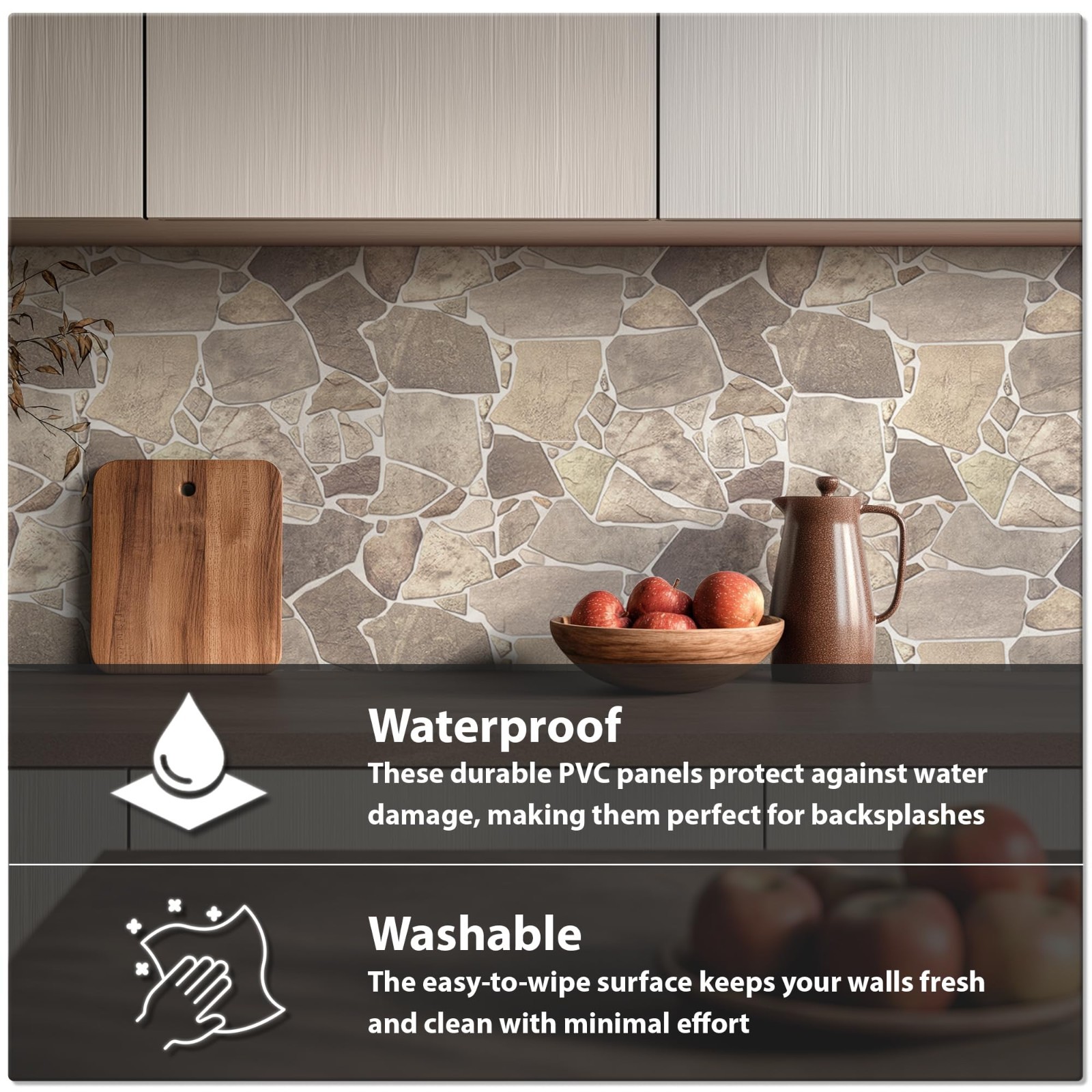 3D Faux Stone Wall Panels – Lightweight PVC, Pack of 10, Grey Beige Brown, 28.86