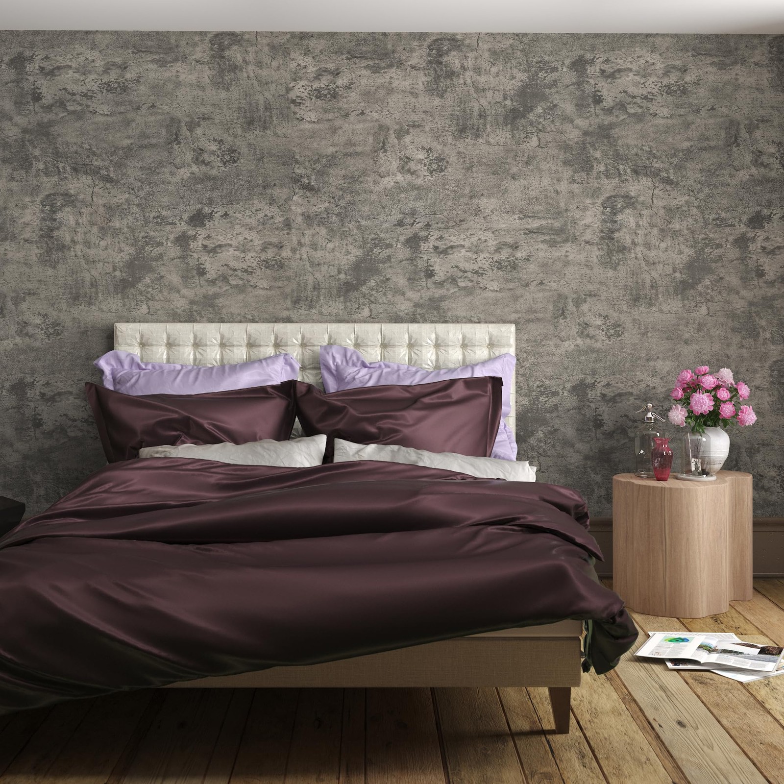 16"×591" Light Brown Grey Concrete Wallpaper Peel and Stick 3D Industrial Cem…