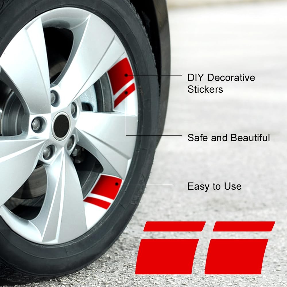 8 PCS Wheel Rim Decal Stripe Reflective Stripe For 1821 Inch Wheels Red