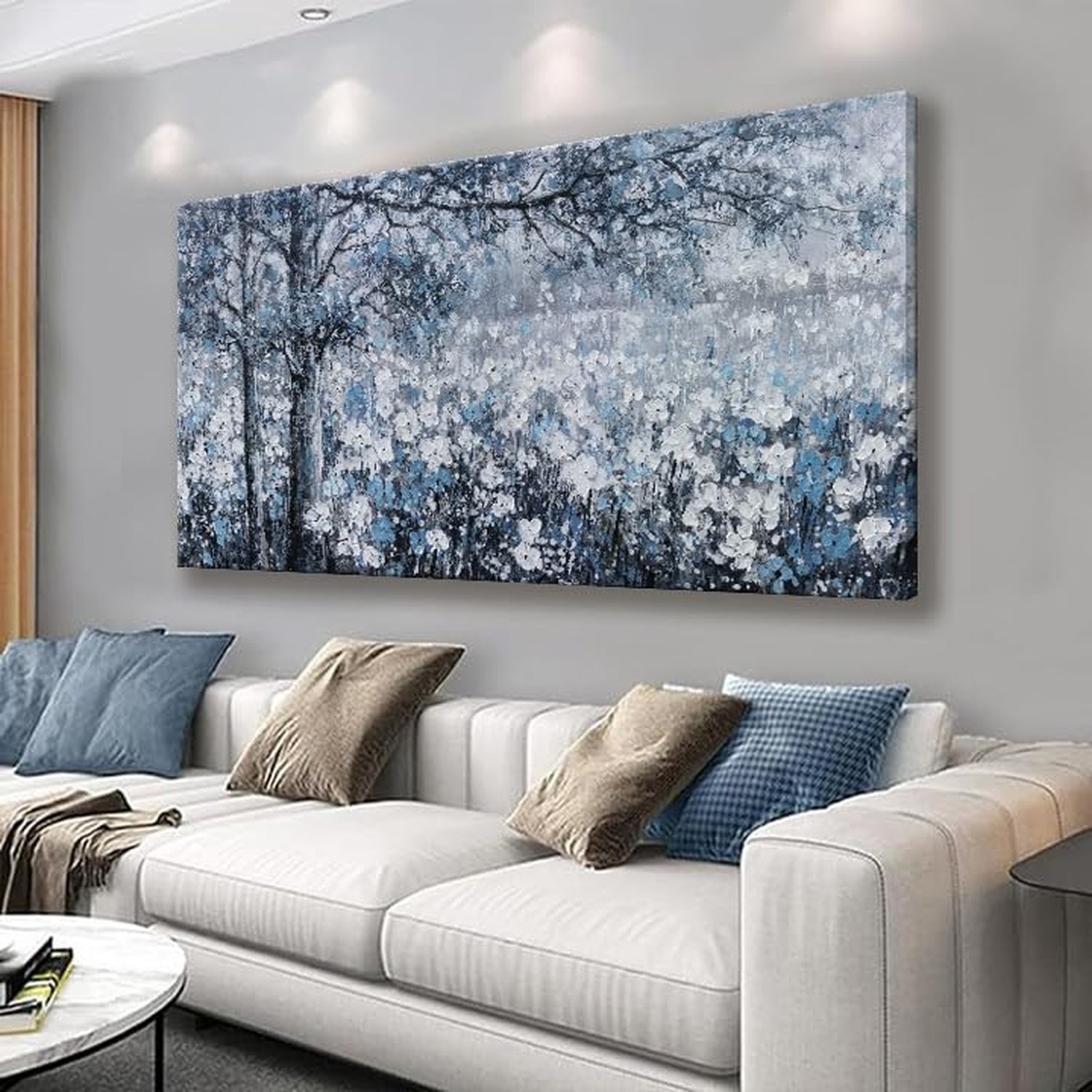 Wall Art for Living Room Blue And White Abstract Tree Flower Modern Artwork C…