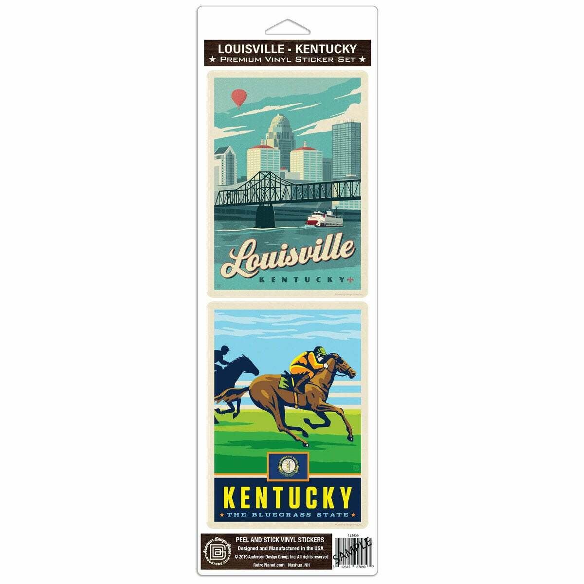 Louisville Kentucky Bluegrass State Sticker Set of 2 Vintage-Style