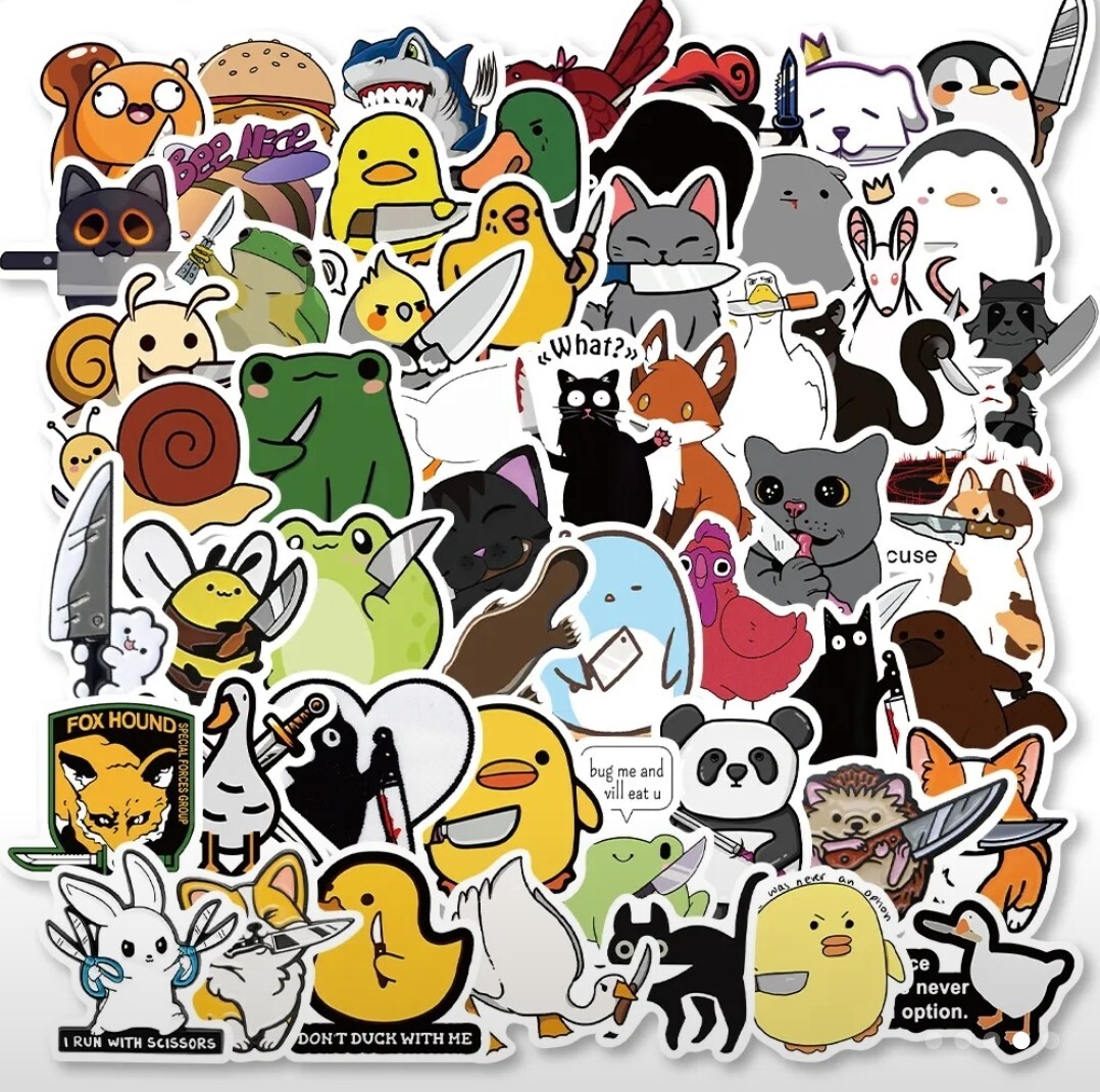 10 PCS Cute Funny Sarcastic Animals With Knives Stickers BRAND NEW