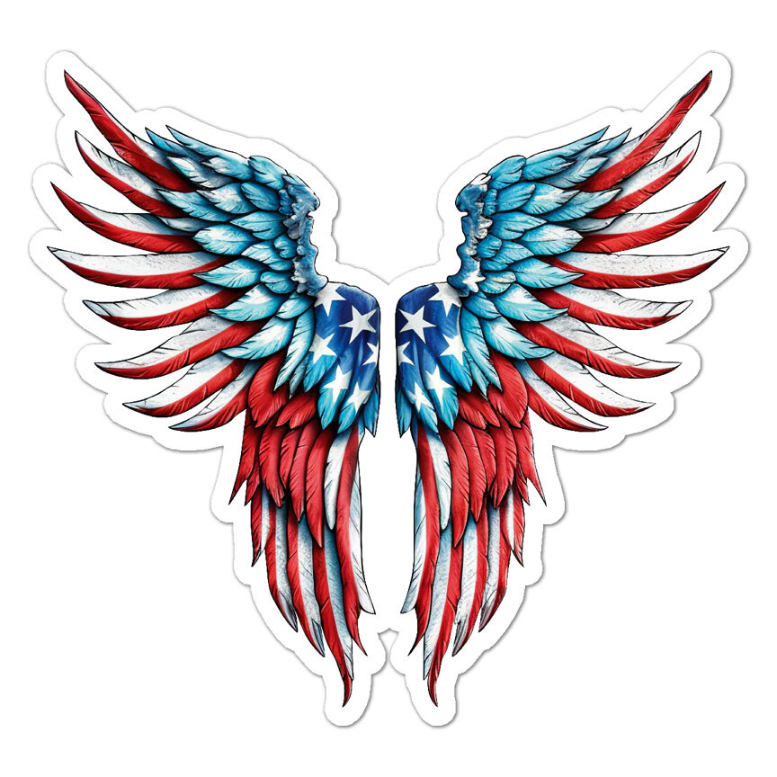 American Flag Angel Wings, Vinyl Decal Sticker, Indoor Outdoor, 3 Sizes, #9440