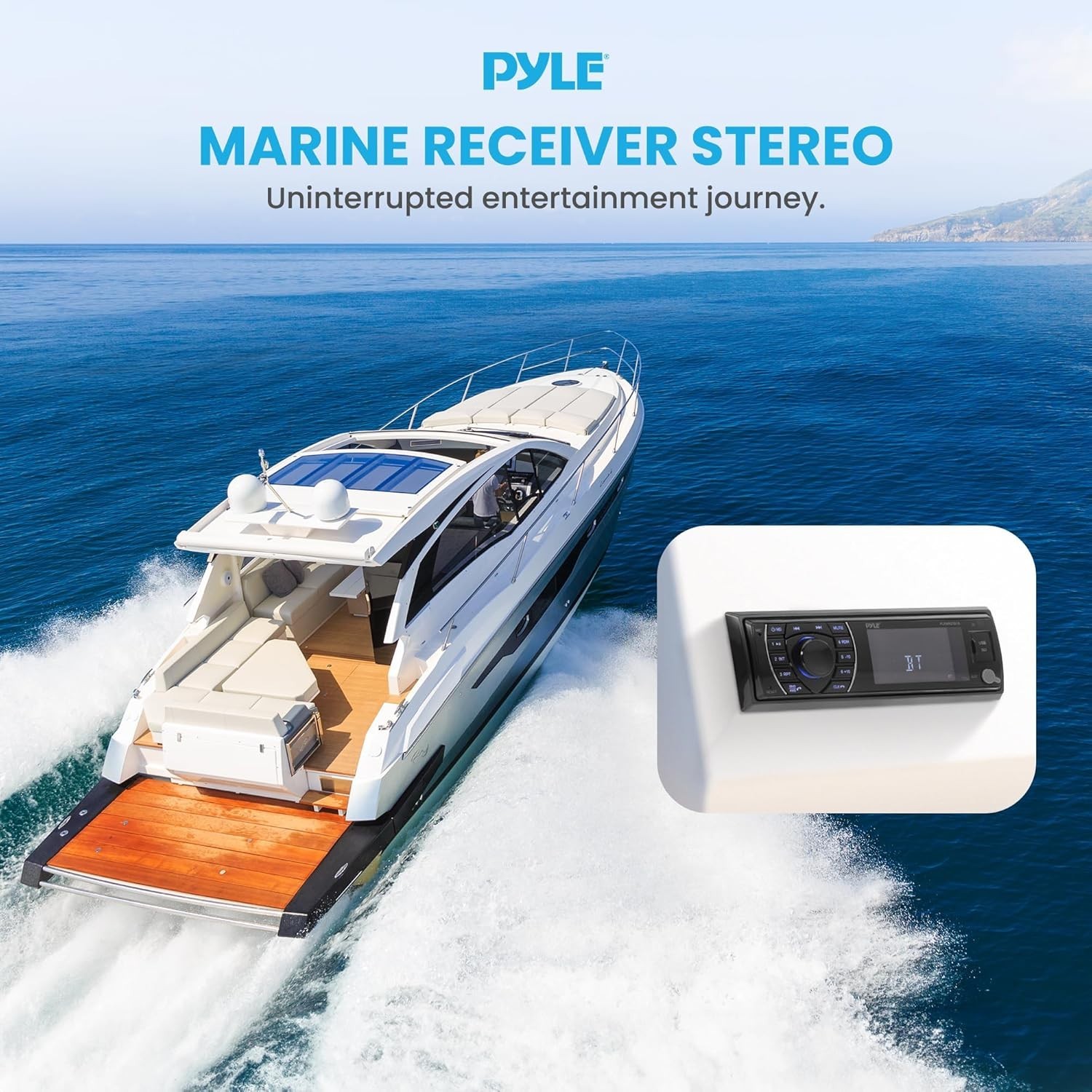 Bluetooth Marine Receiver Stereo – 12v Single DIN Style Boat 300w, Black