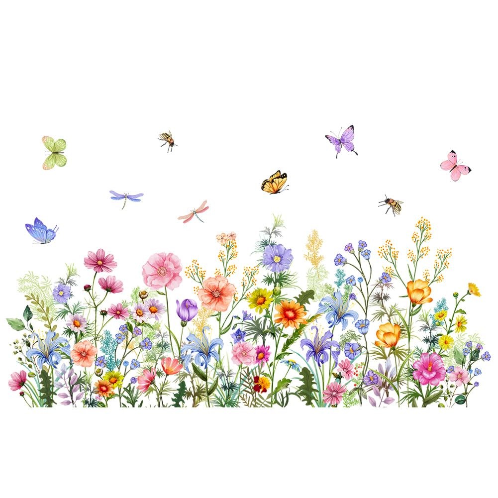 Colorful Floral Wall Decals Wildflowers Flower Wall Stickers Butterfly Green …