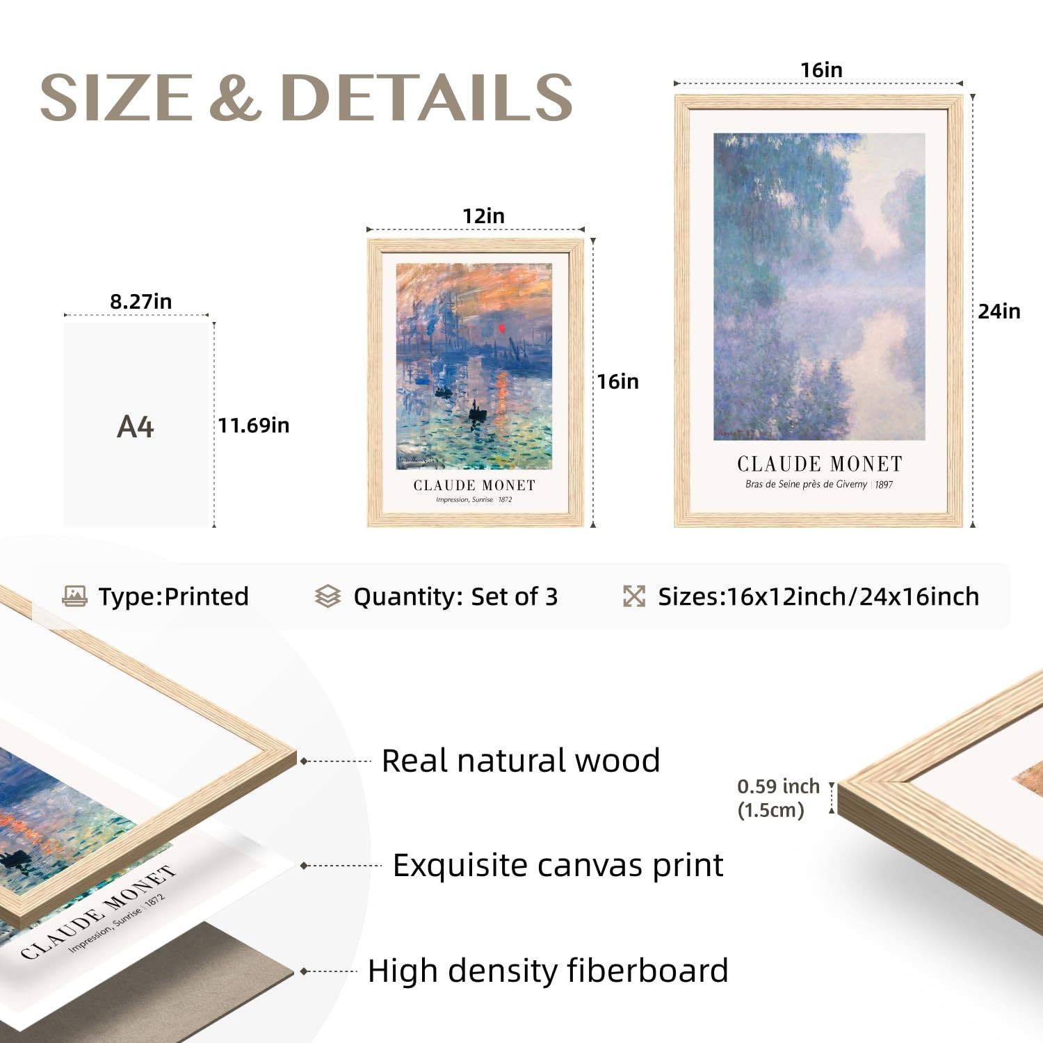 Cyebmo Vintage Botanical Wall Art Set of 3, Claude Monet Water Lilies Art Pri…