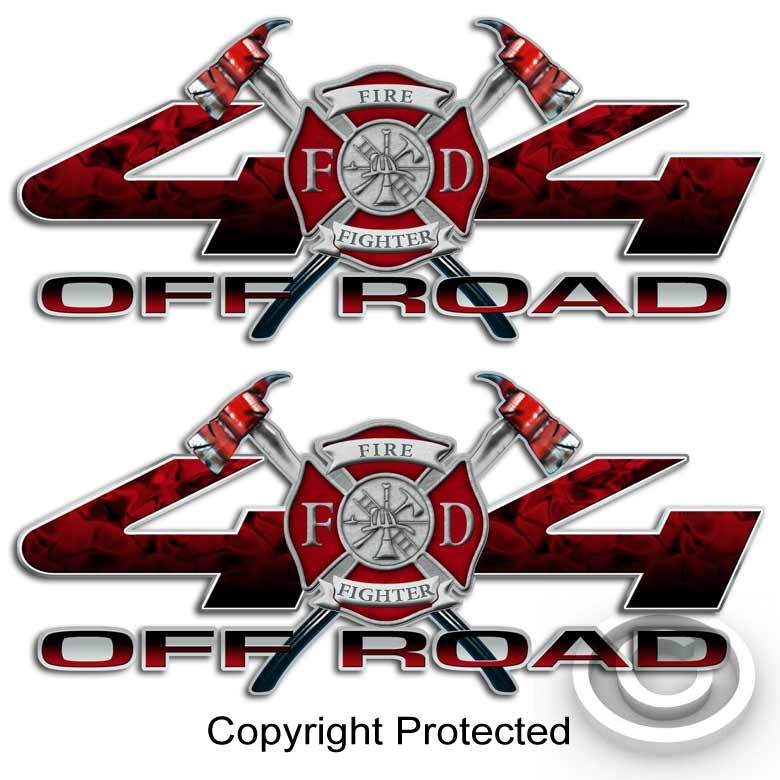 Red 4×4 Firefighter Truck Sticker Set Volunteer Fire Department Decal for Ford