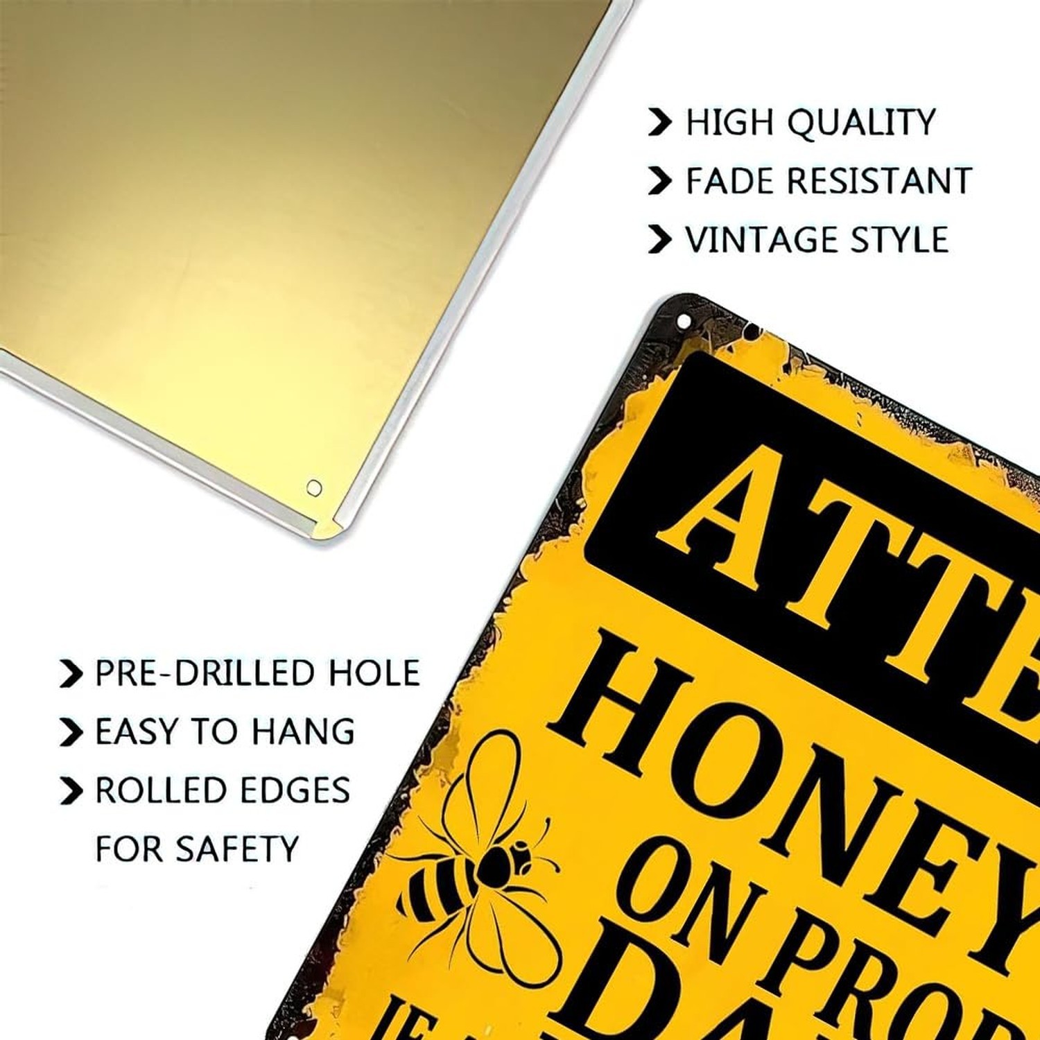 Honey Bee Decor Vintage Metal Sign,Attention Honey Bees On Property Danger Vi…