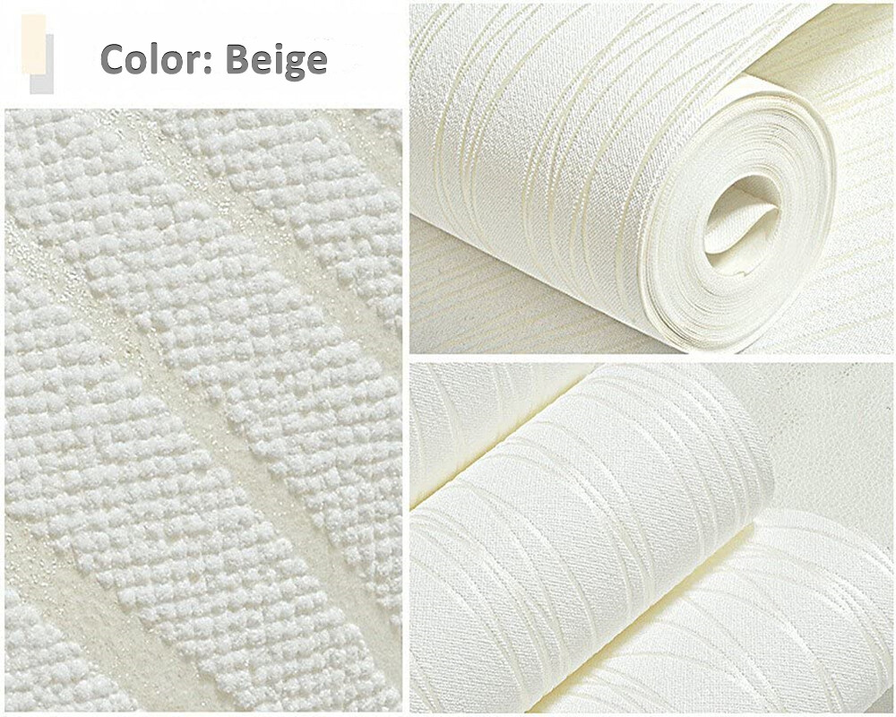 10M 3D Textured Wallpaper Roll Non-Woven Plain Stripe Wall Sticker for Bedroom