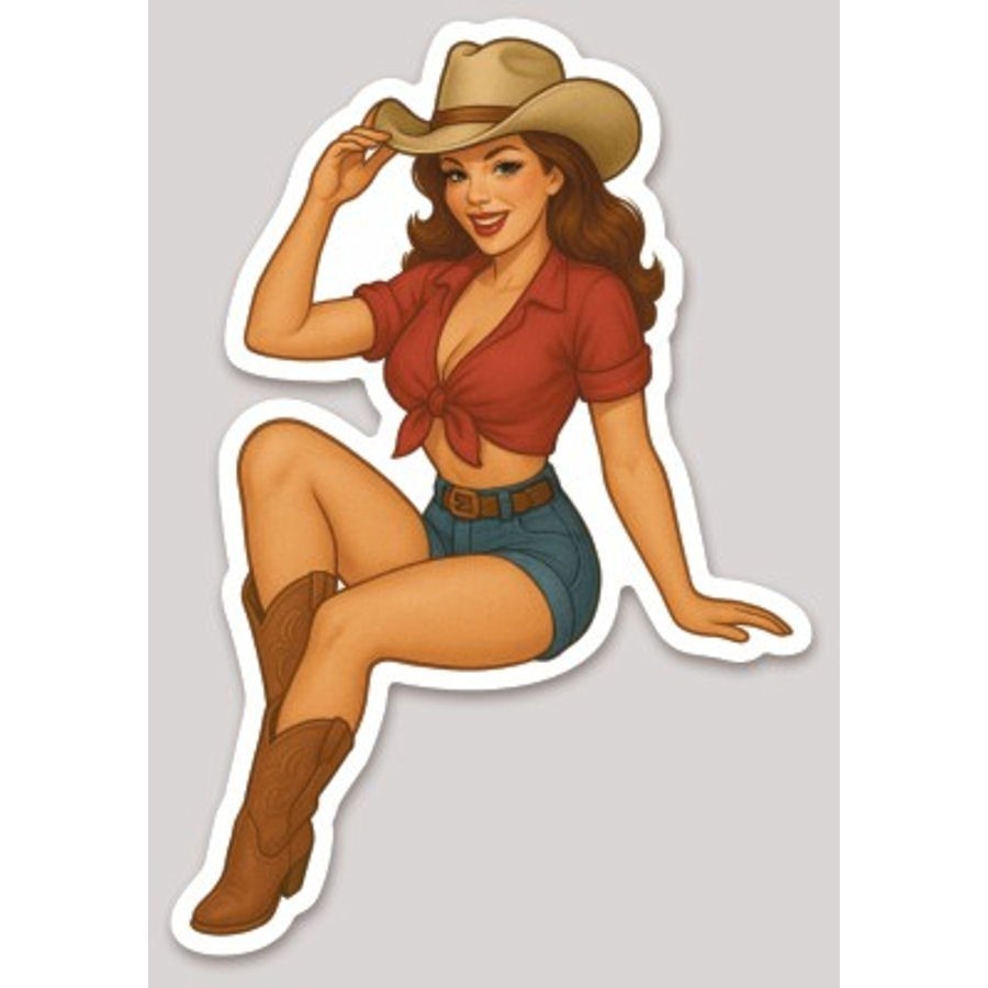 6 Inch Pinup Girl Country Cowgirl Hat Vinyl Sticker