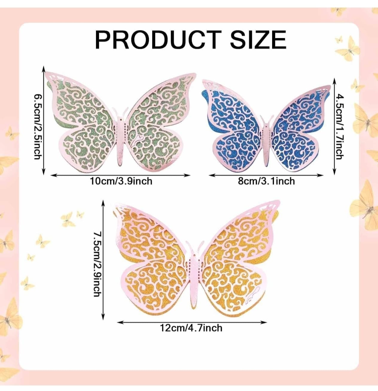 3D Metallic Silver Butterfly Wall Stickers Set of 12 | Multicolor Decorative …