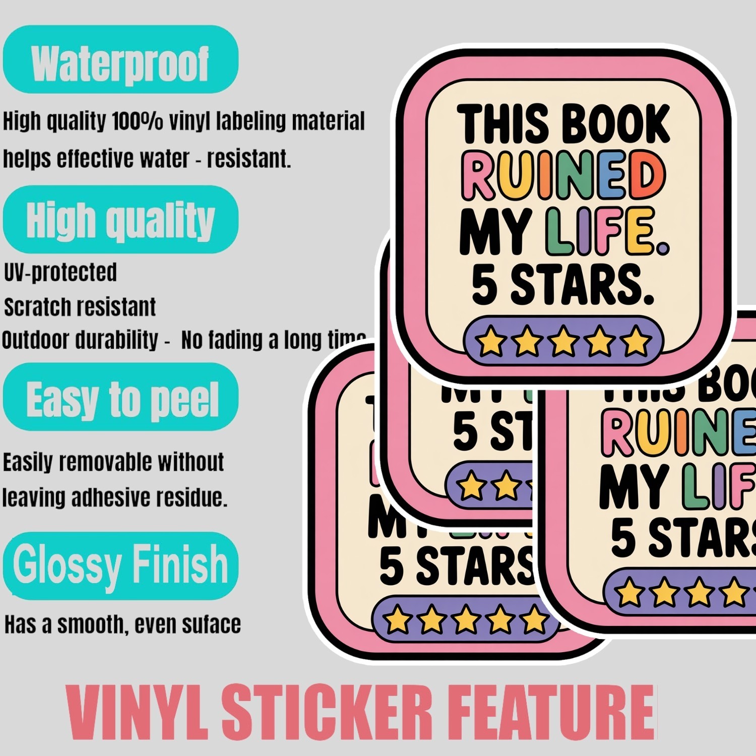 4pcs This Book Ruined My Life Stickers – Funny Bookworm Vinyl Decals
