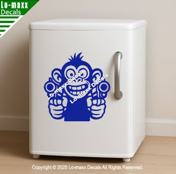 Monkey With Guns Die Cut Sticker Vinyl Decal For Car Fridge Locker Laptop