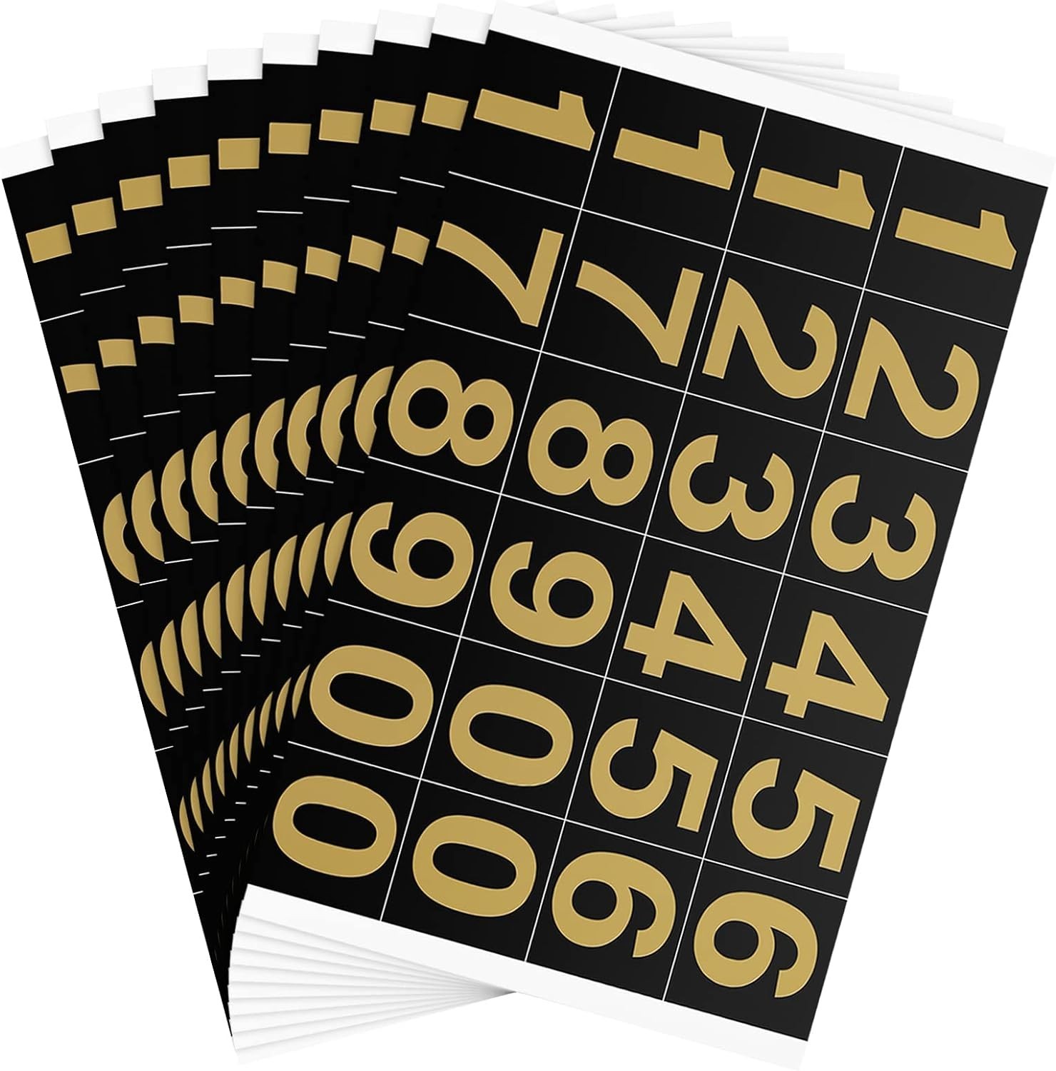 Gold on Black Waterproof Number Stickers 1 Inch for Various Indoor Outdoor Uses