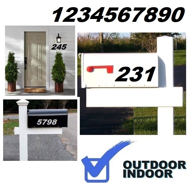 Mailbox Address Numbers Decal Sticker Window Door Wall Sign, ARIAL ITALIC BOLD