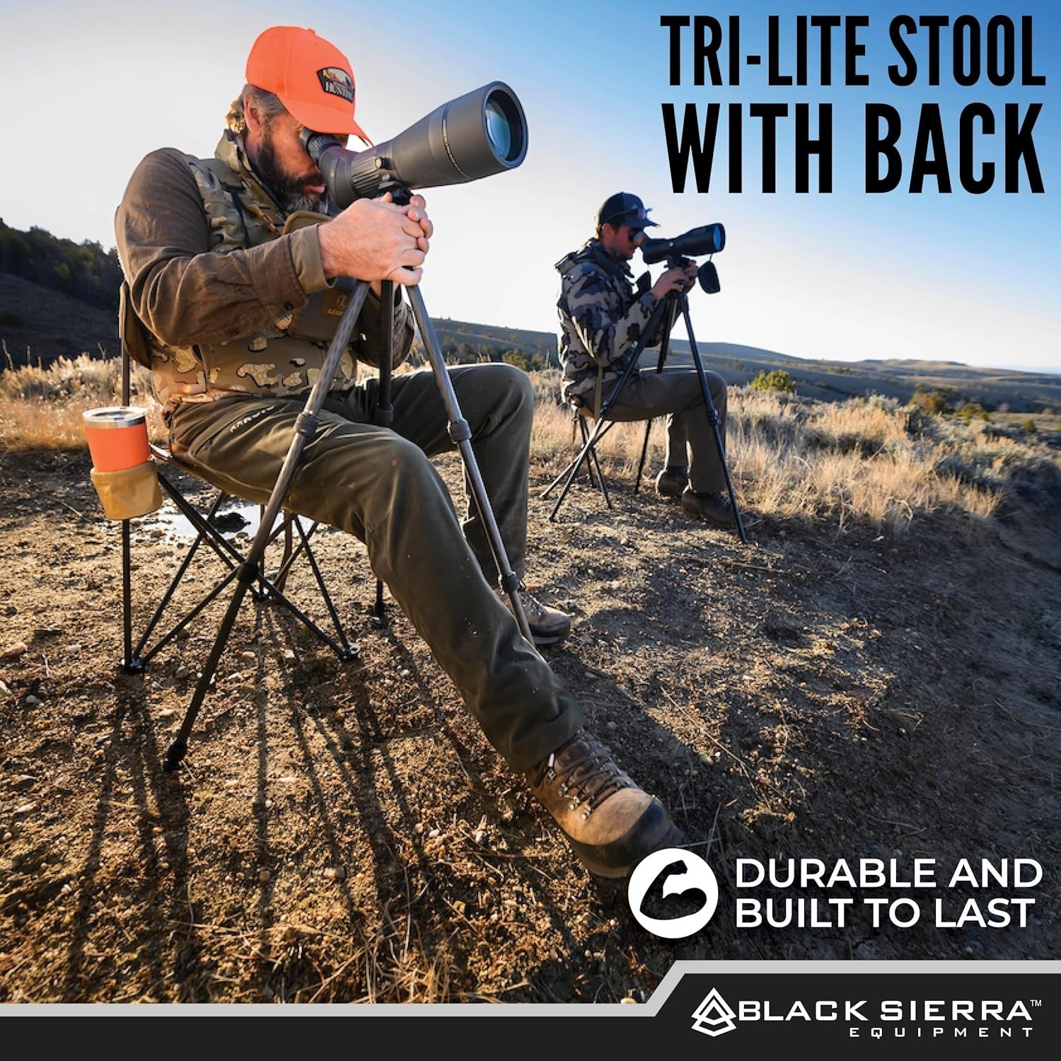 XL Trip-Lite Hunting Stool w/Backrest, Lightweight Portable Fishing Chair w/Cup