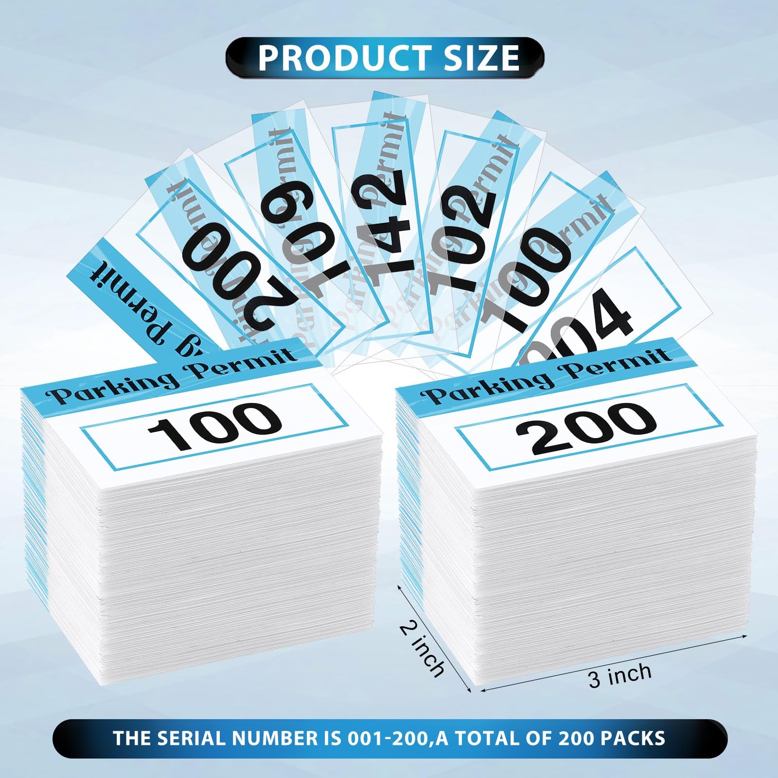 200 Pcs 2×3 Inch Parking Permit Stickers for Car Windshields, Numbered 001200