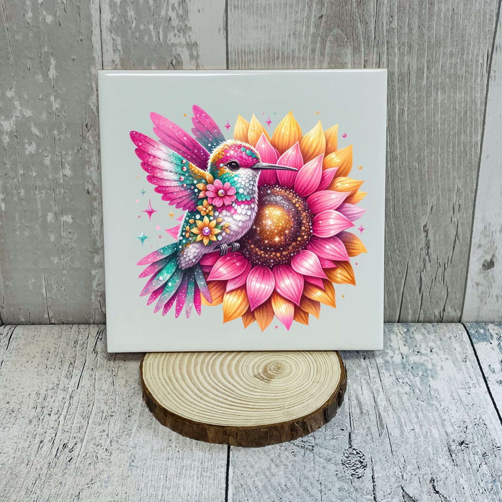 Flower Hummingbird and Sunflower UV DTF Transparent Sticker / Decal