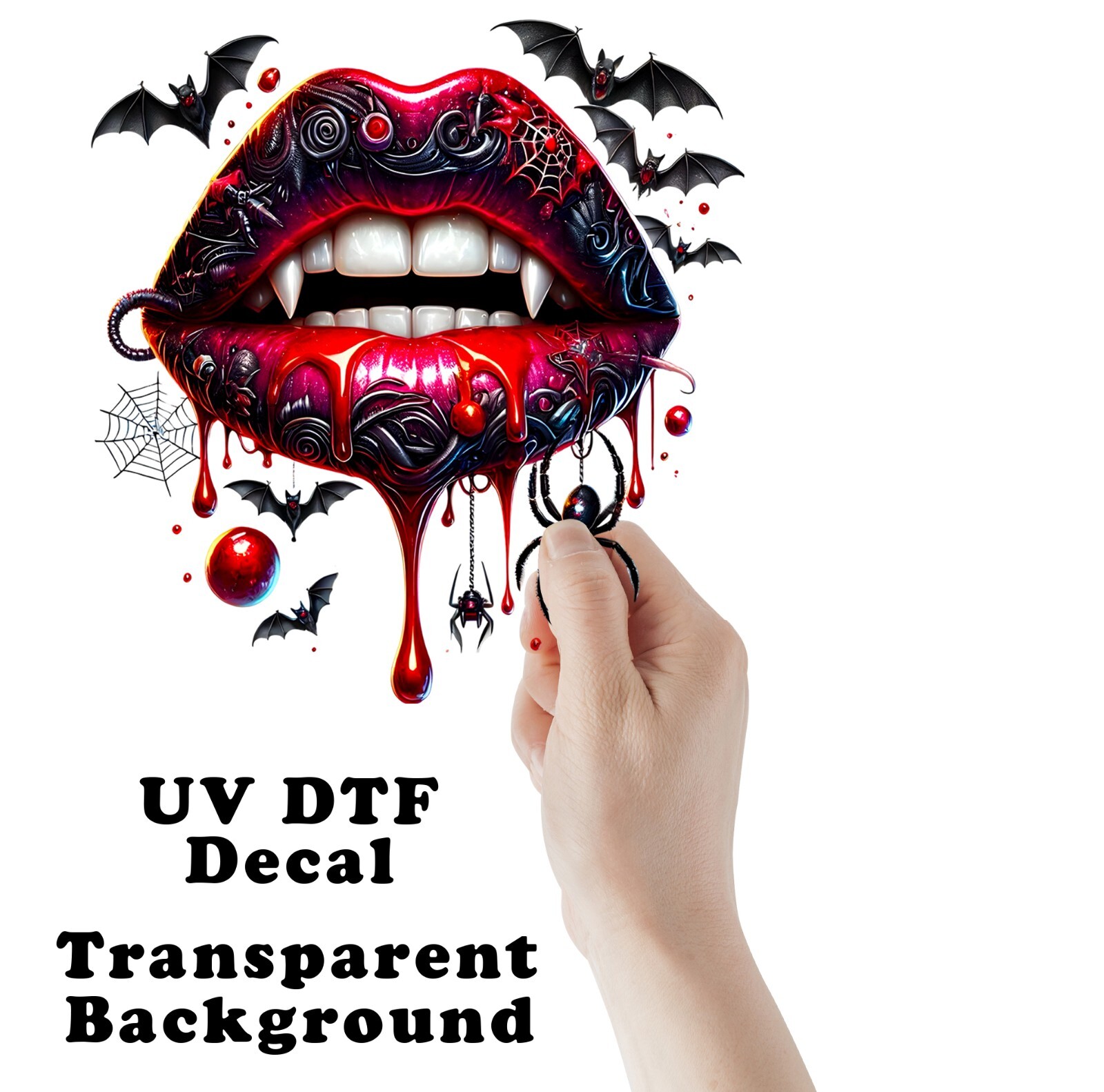 Halloween Spider Web Vampire Lips UV DTF Transparent Sticker / Decal
