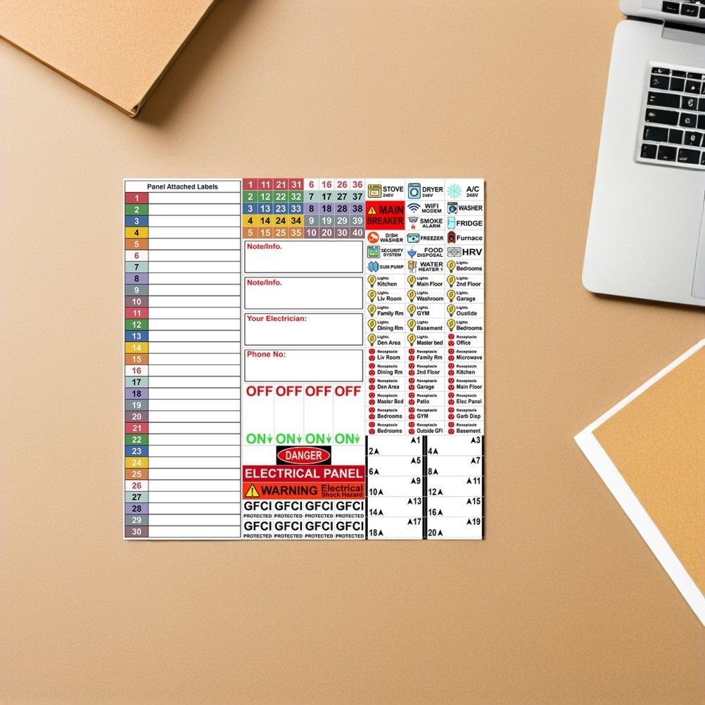 2 Sheet Electrical Box Label Panel Labels Sticker Labeling Breaker Stickers
