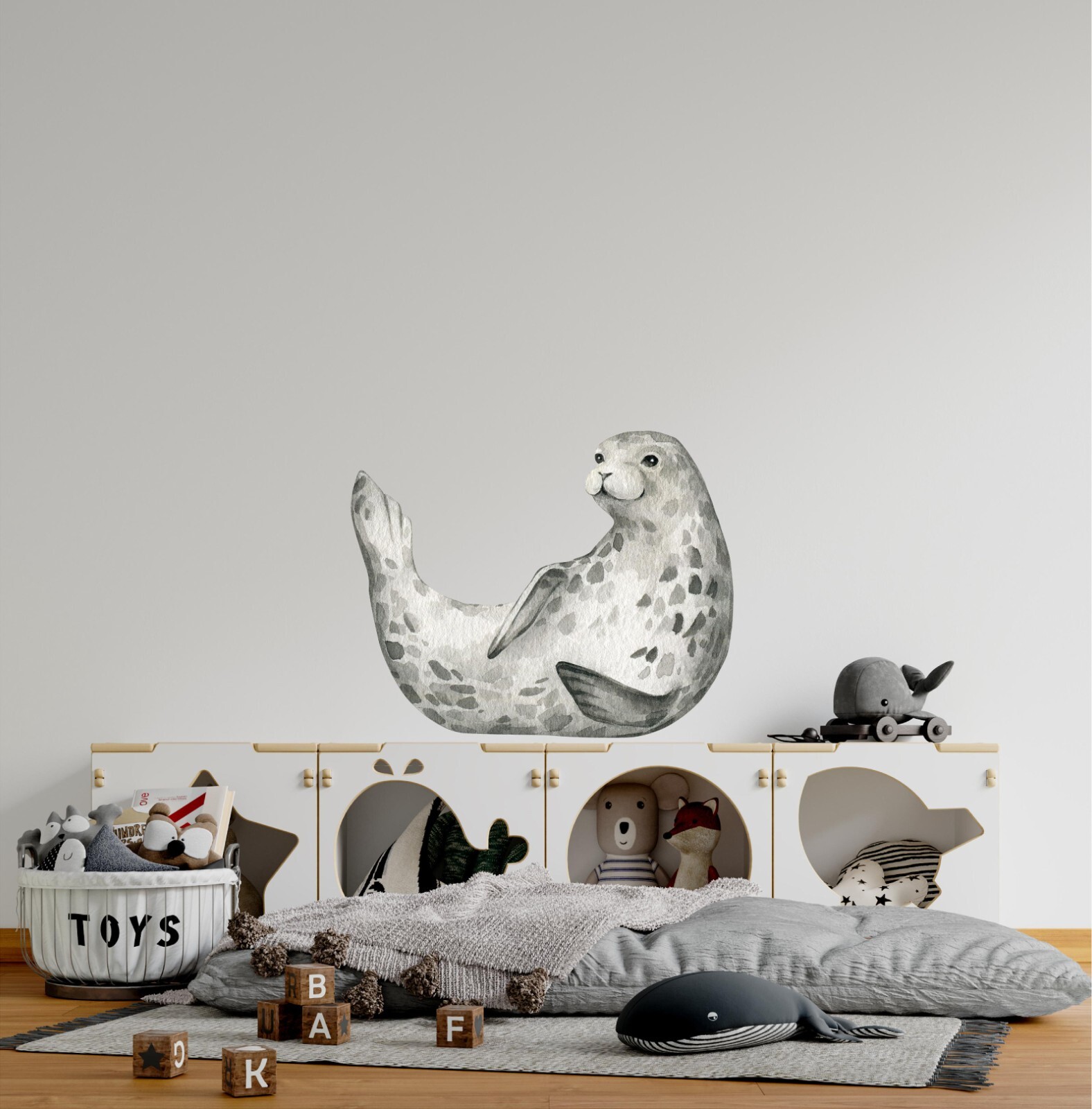 Whimsical Spotted Seal Ocean Fabric Wall Decal Removable Arctic Sea Life Nursery