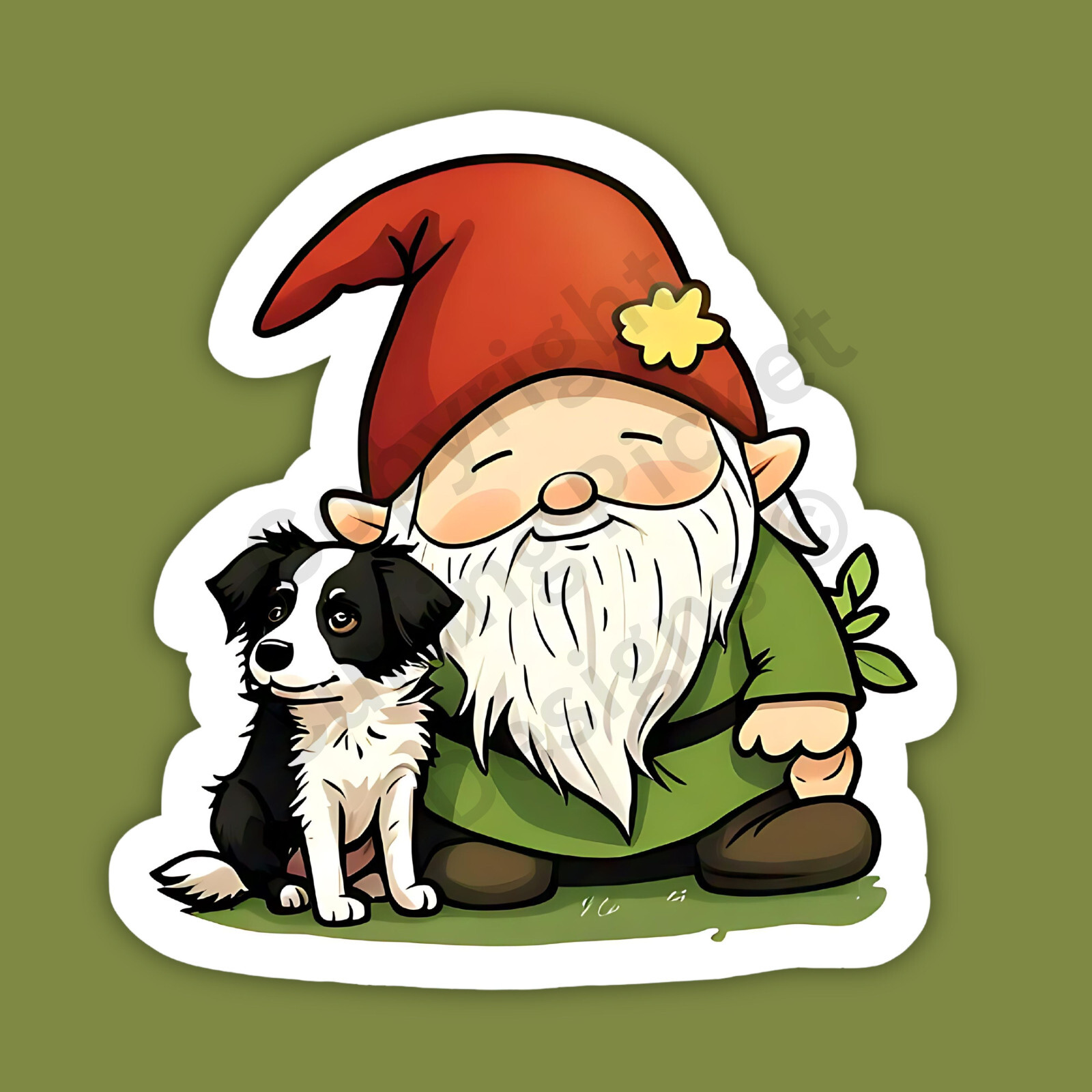 Gnome with a Border Collie Dog Cute Funny 3" Vinyl Sticker