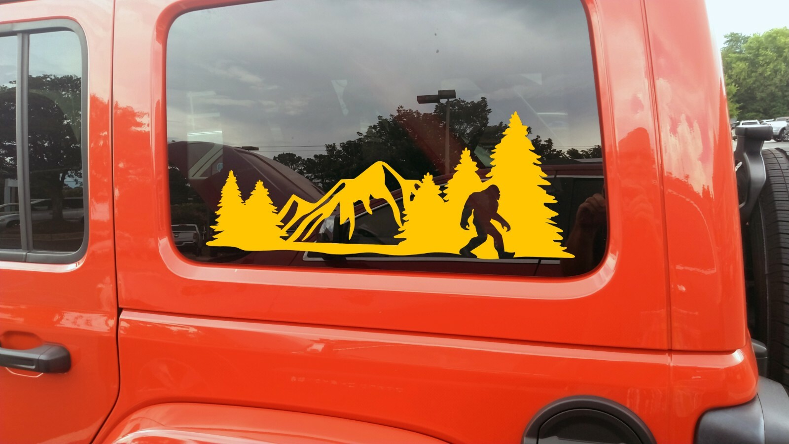 Bigfoot Mountains Forest Scene Vinyl Decal V14 – Sasquatch RV Graphics Camping