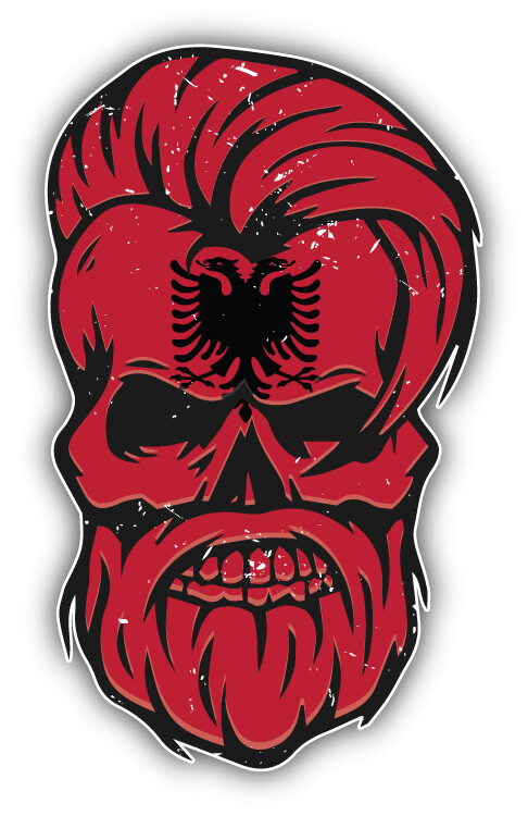 Grunge Beard Skull Albania Flag Sticker Decal