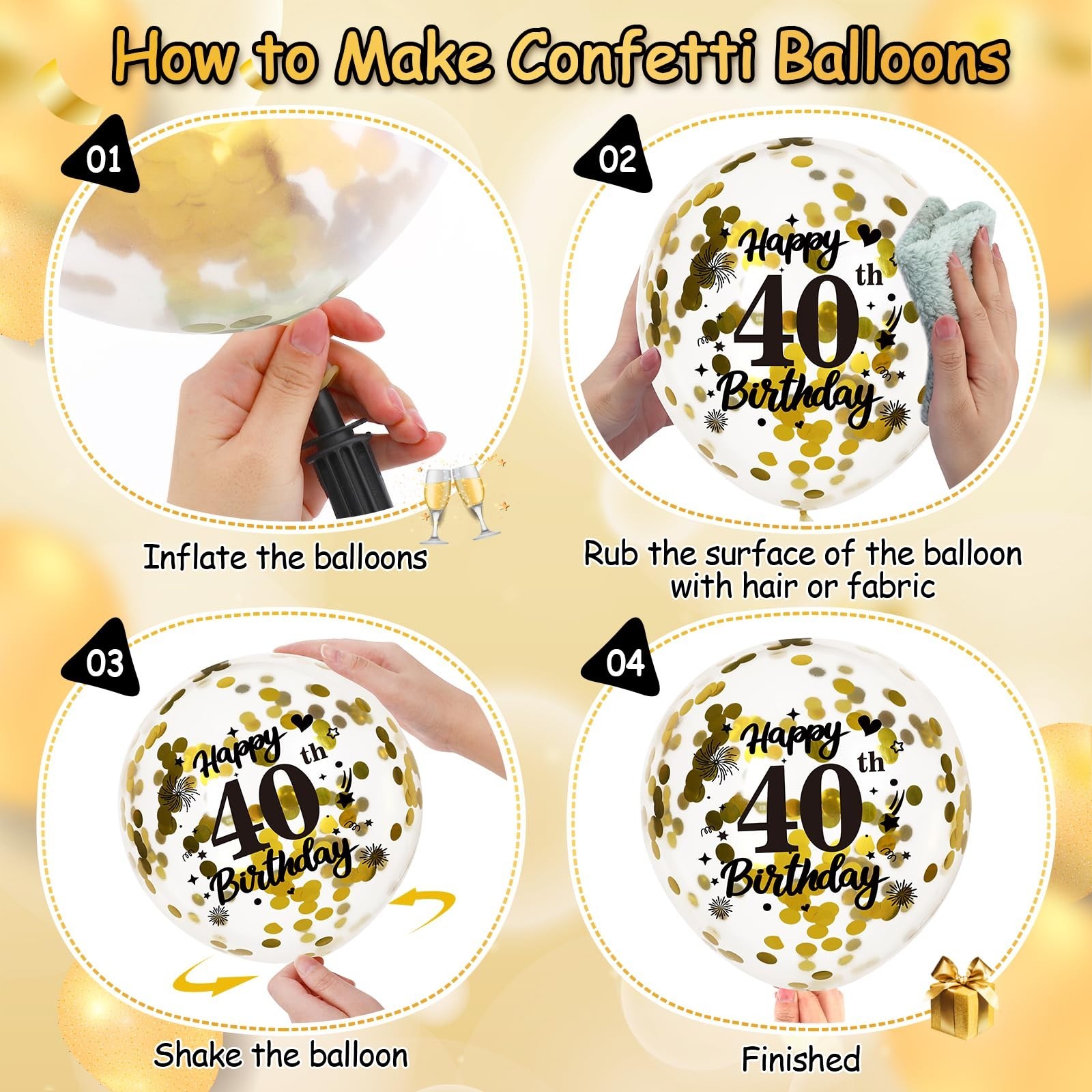 40th Birthday Balloons for Men, 24Pcs Black Gold White Happy 40th Birthday Ba…