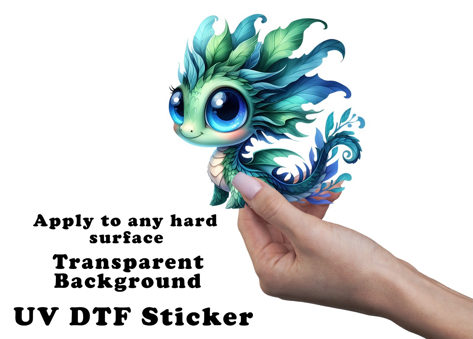 Cute Blue Green Dragon UV DTF Transparent Sticker / Decal