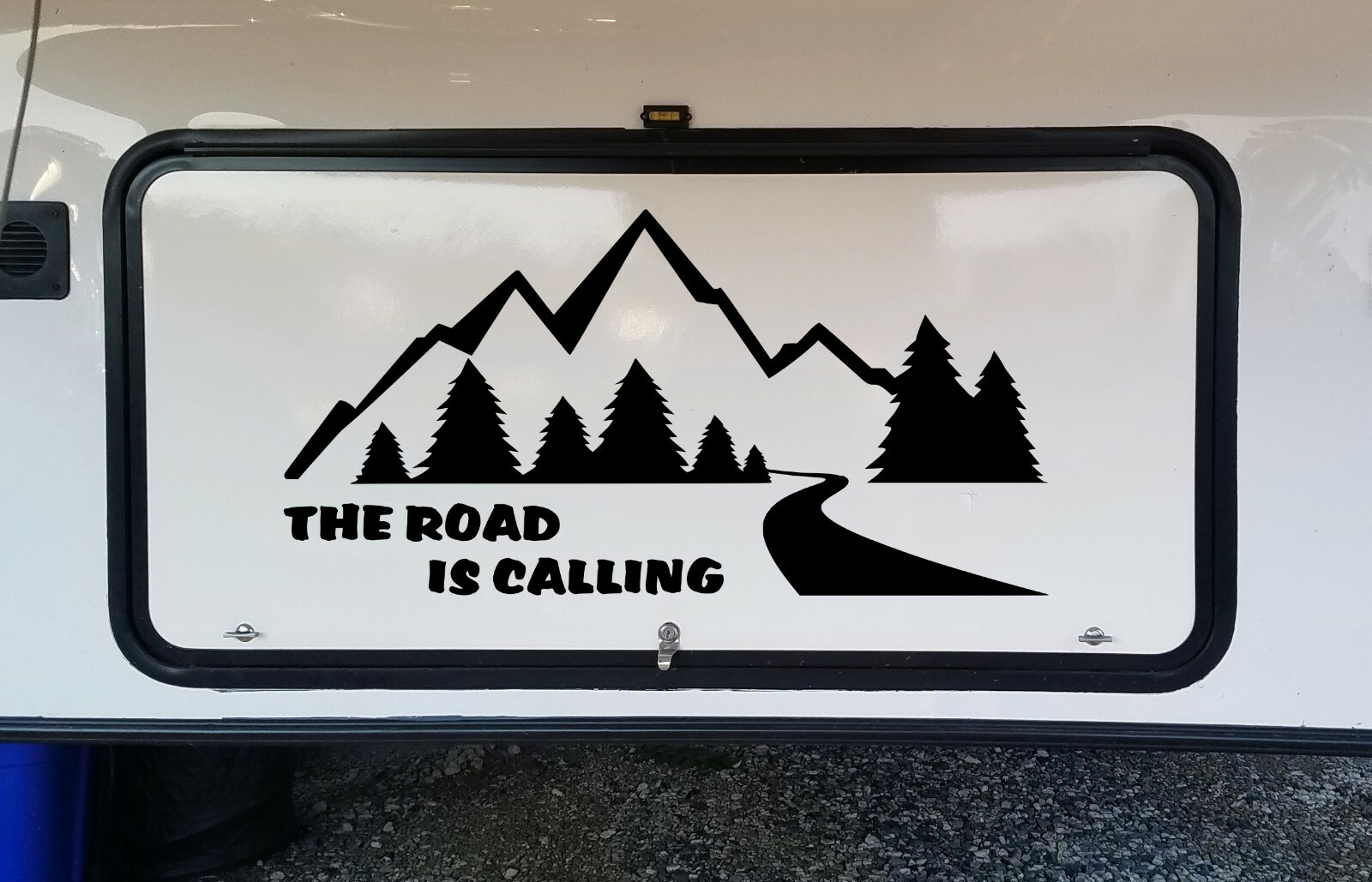 The Road is Calling Mountain Scene Vinyl Decal V2 | Forest RV Camper Graphics |