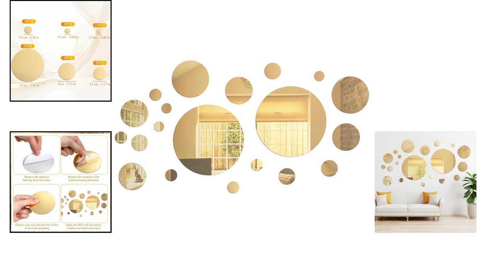 Elegant 32-Piece Mirror Circle Stickers – Acrylic Wall Decor for Family Spaces