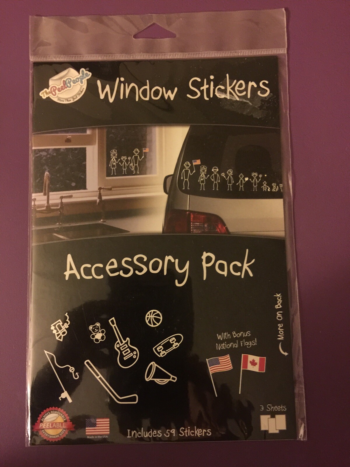 The Peel People Stick Figure Window Stickers Accessory & Flags Pack 59 Decals
