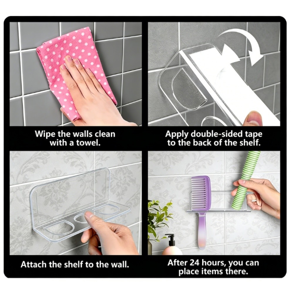 Acrylic Hair Brush Holder 2 Pack Wall Mounted Organizer with Three Open Slots