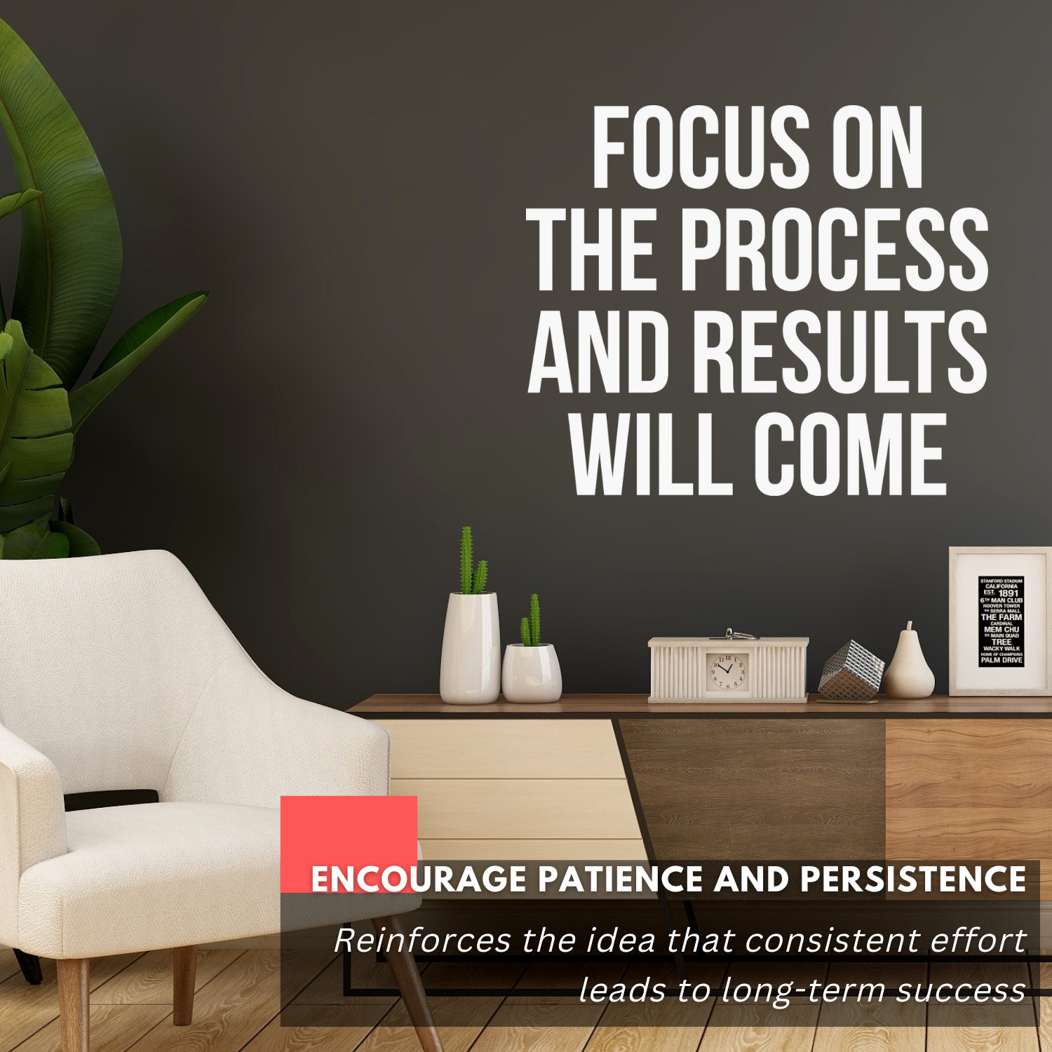 Motivational Wall Decal Quote – Focus on the Process & Results Will Come – Decor