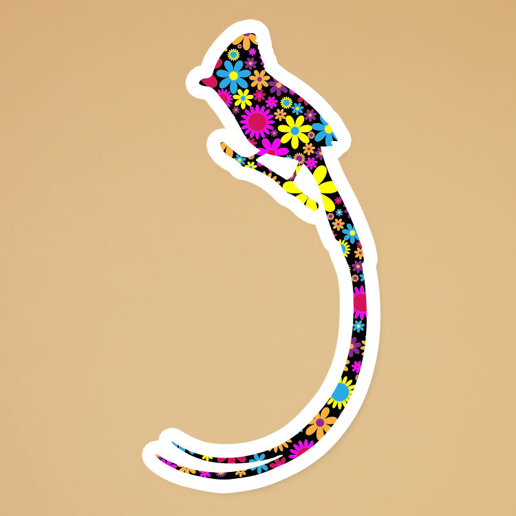Floral Long Tailed Bird Silhouette – Vinyl Decal Sticker SIZE 5"