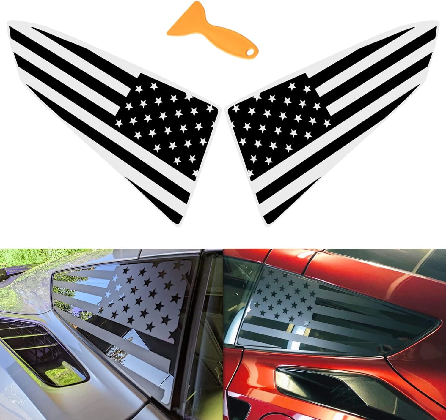 for Both Side American Flag Window Decals fit C7 Corvette 2014-2019 Black
