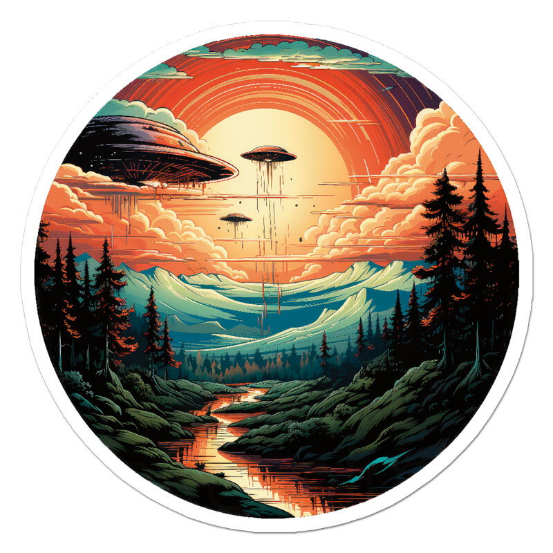 UFO Alien Invasion, Vinyl Decal Sticker, Indoor Outdoor, 3 Sizes, #11767