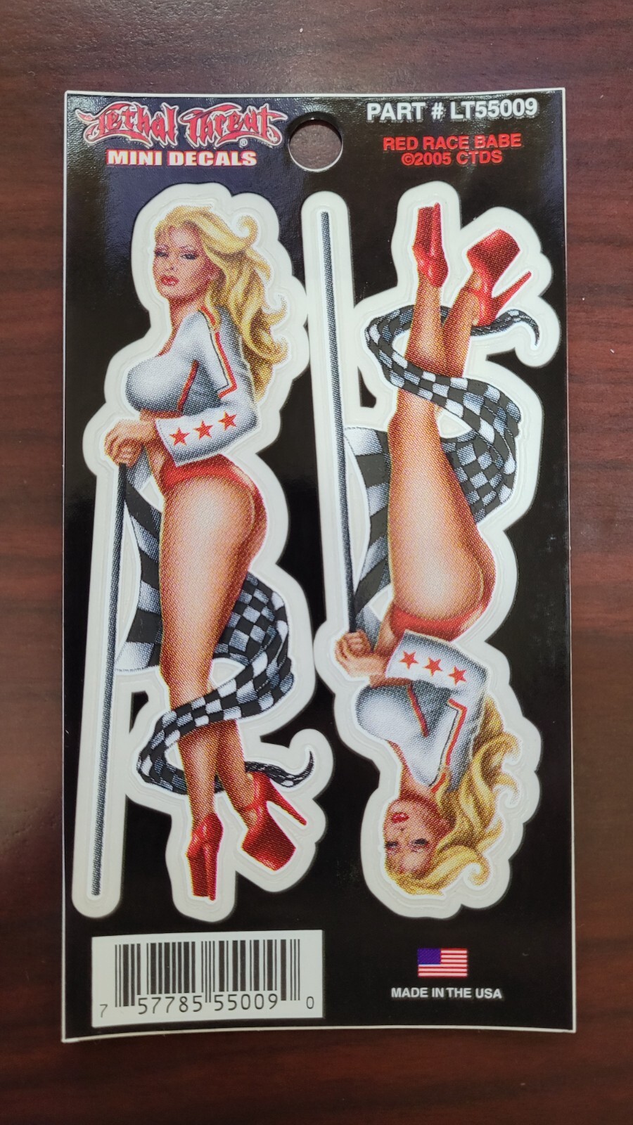 NEW LETHAL THREAT RED RACE BABE L/R MINI DECAL STICKER 2.75"x4.25" LT55009