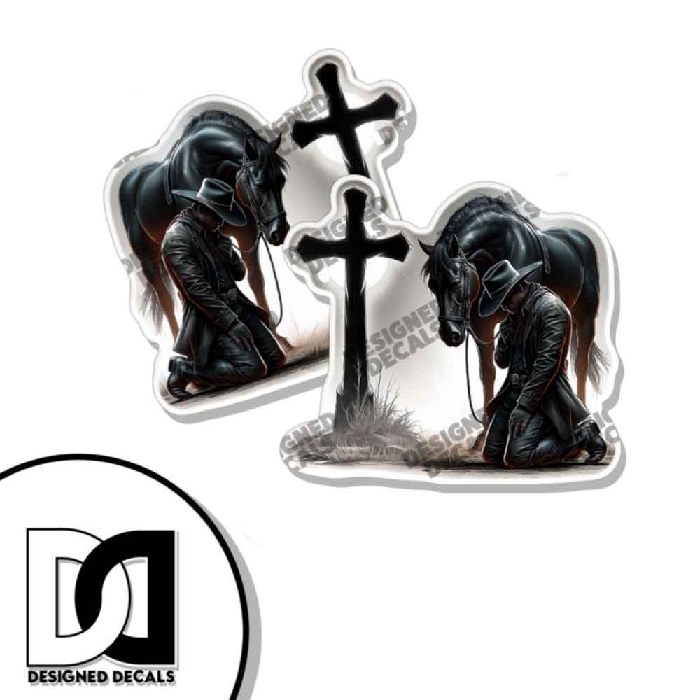 Praying Cowboy Cross Horse Forgiven GRAY Car Truck Window STICKERS Decals 2 PACK